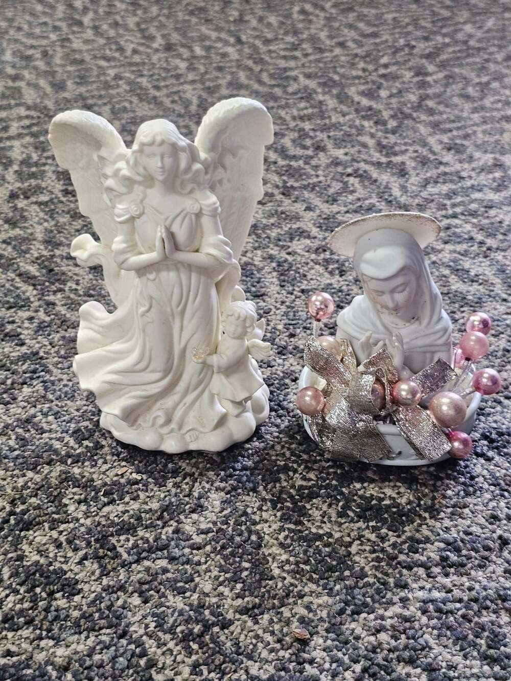 Vintage Porcelain Angel Candle Holder Pair Bisque